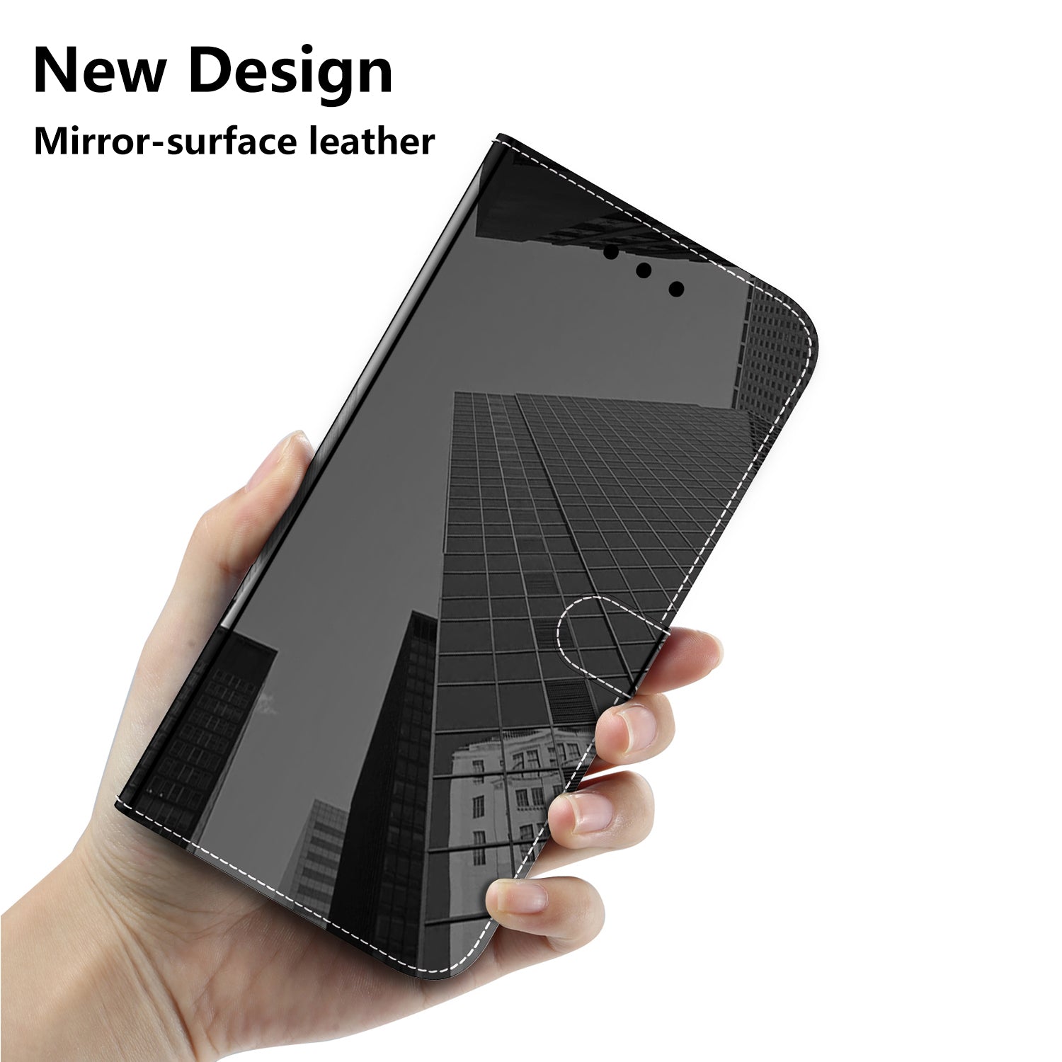 For Realme 11 4G (159.9x73.3x7.95mm) Mirror-Like Surface Phone Case Leather Wallet Cover - Black