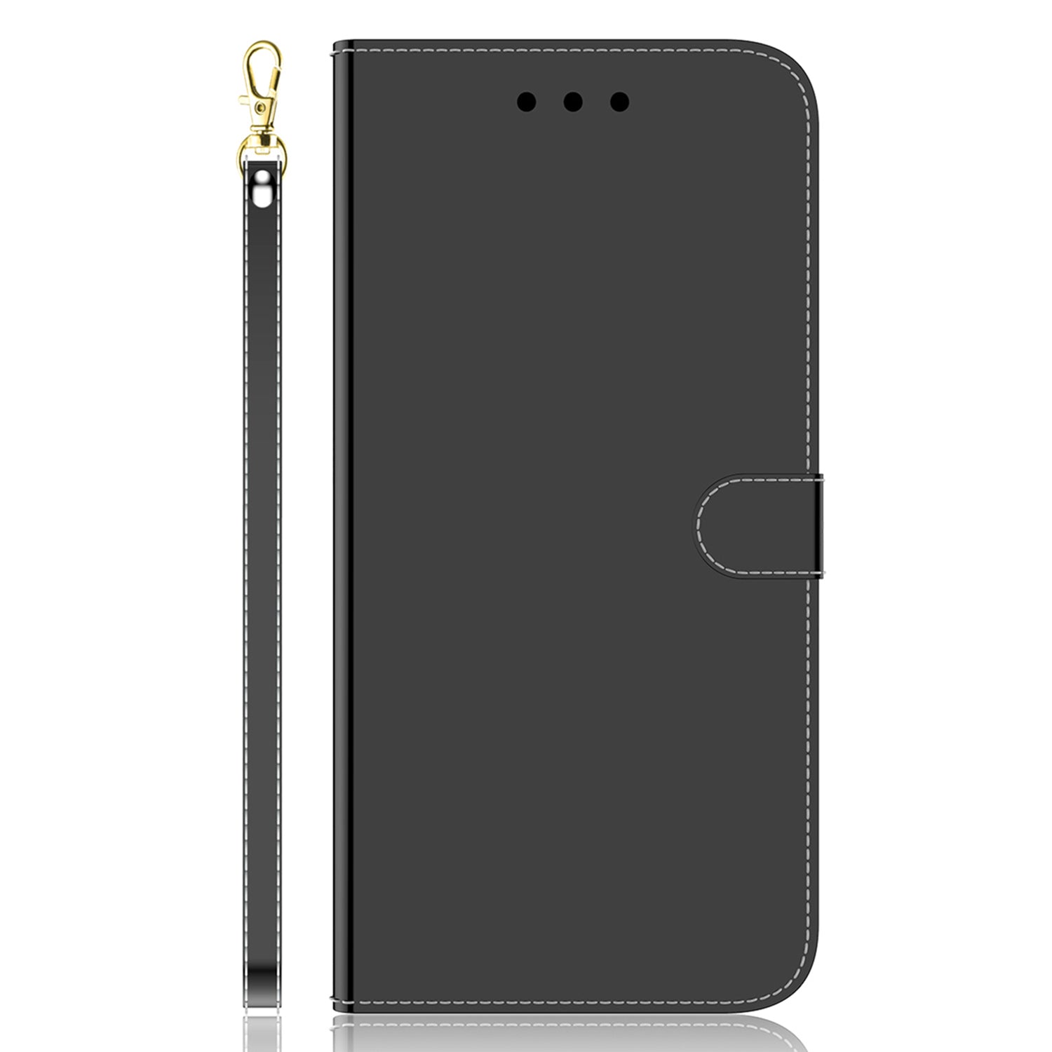 For Realme 11 4G (159.9x73.3x7.95mm) Mirror-Like Surface Phone Case Leather Wallet Cover - Black