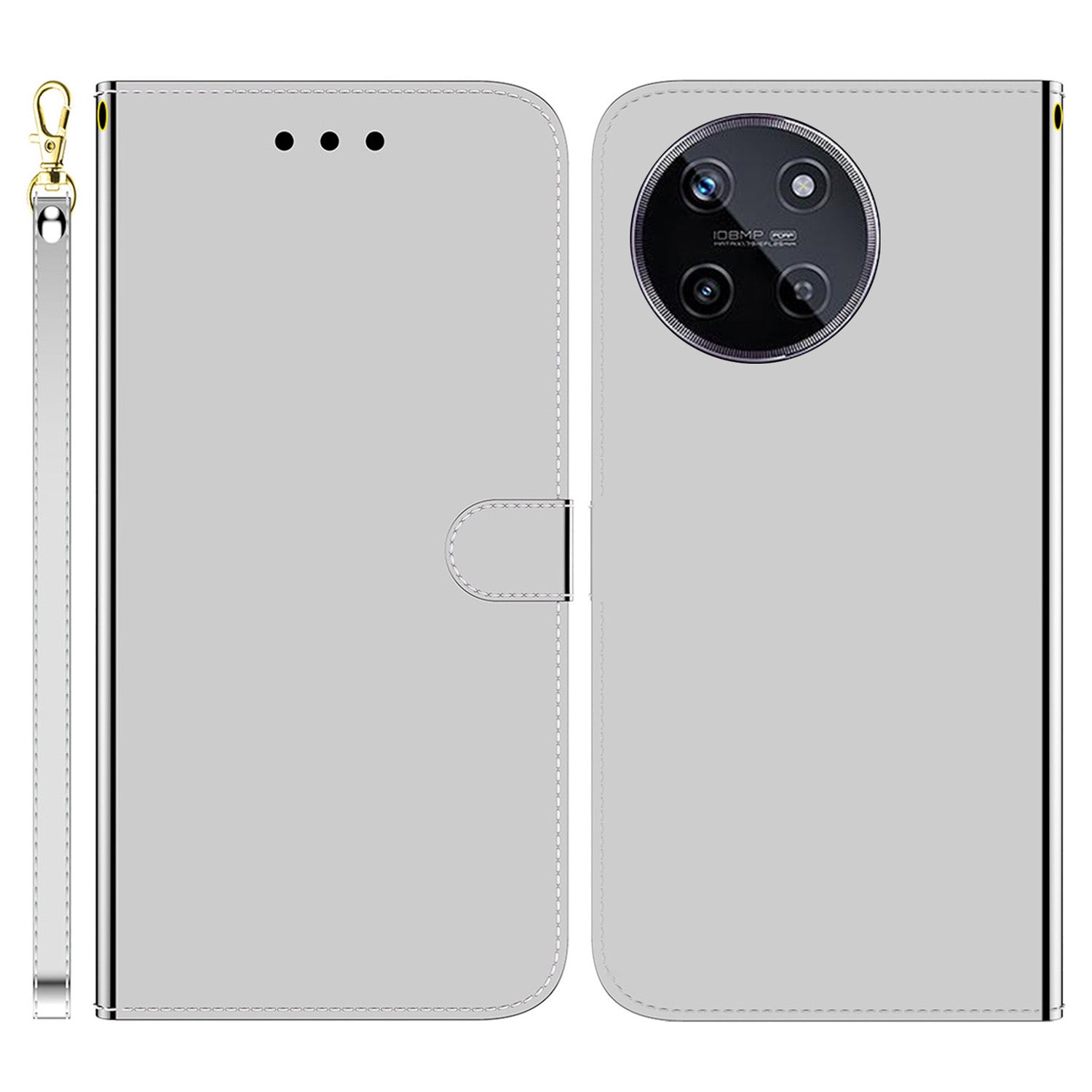For Realme 11 4G (159.9x73.3x7.95mm) Mirror-Like Surface Phone Case Leather Wallet Cover - Black