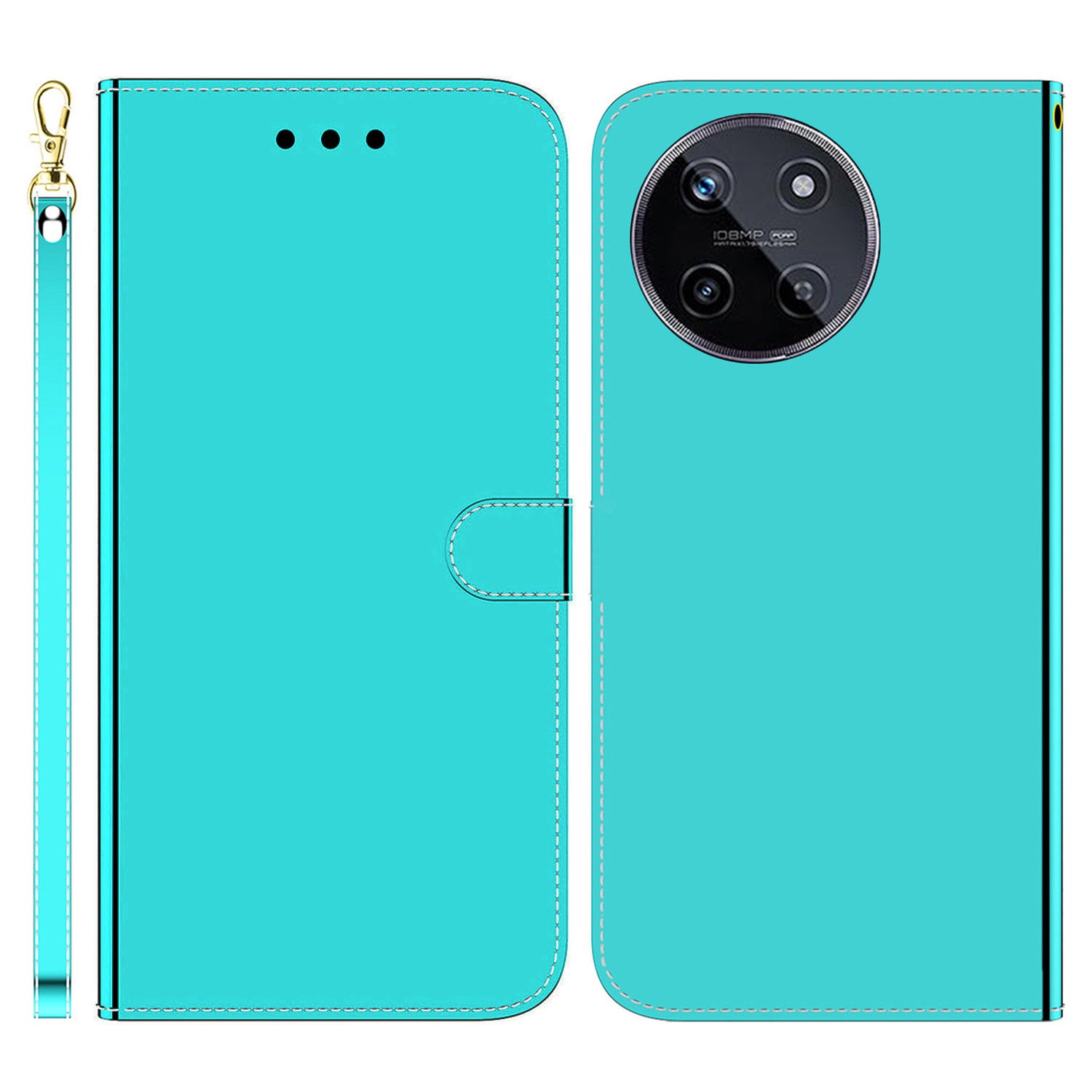 For Realme 11 4G (159.9x73.3x7.95mm) Mirror-Like Surface Phone Case Leather Wallet Cover - Black