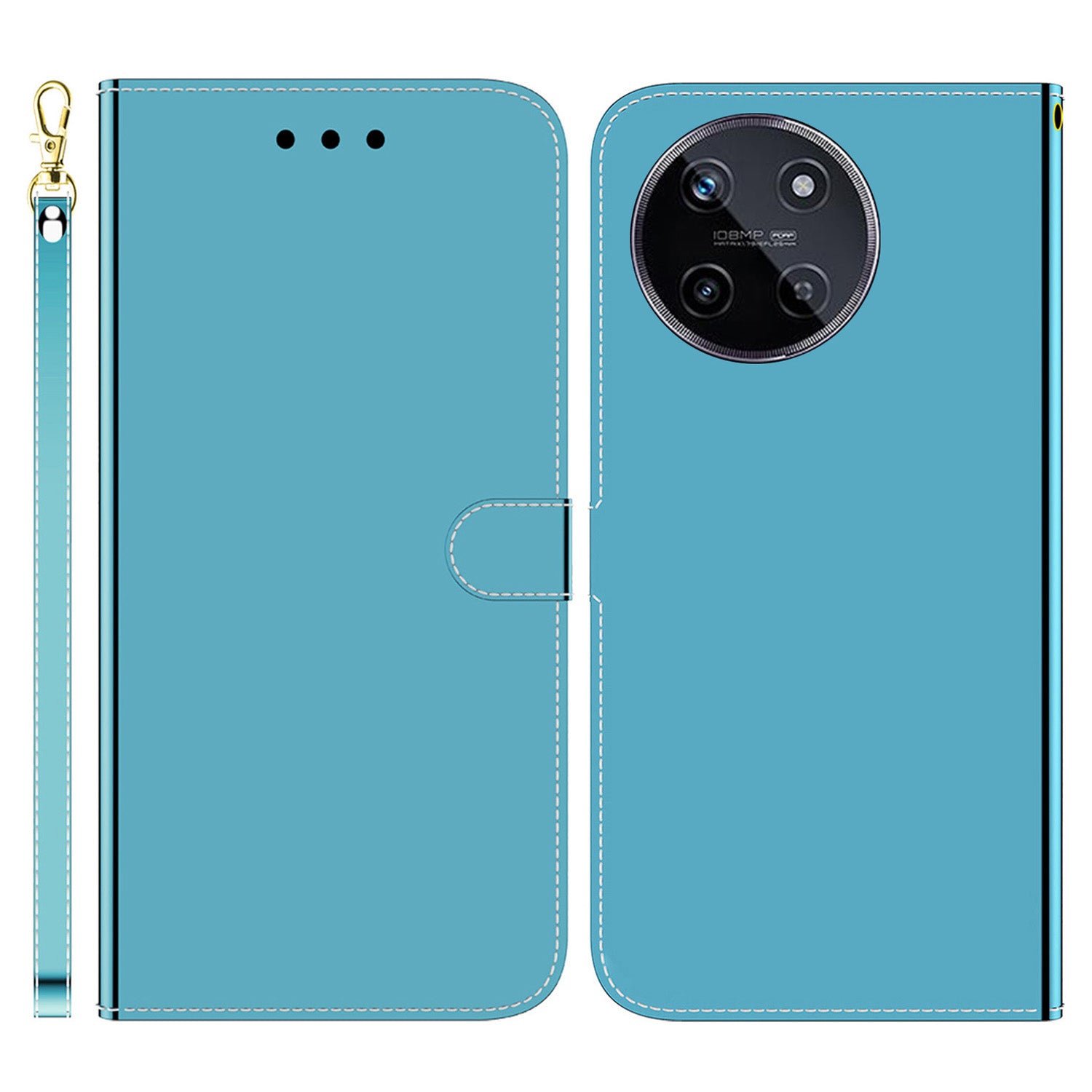 For Realme 11 4G (159.9x73.3x7.95mm) Mirror-Like Surface Phone Case Leather Wallet Cover - Black