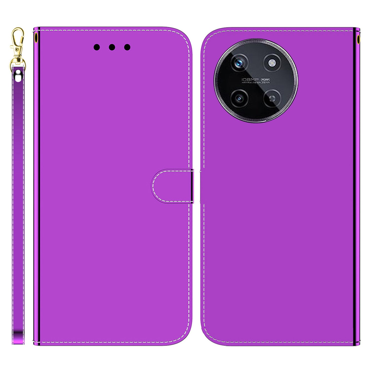 For Realme 11 4G (159.9x73.3x7.95mm) Mirror-Like Surface Phone Case Leather Wallet Cover - Black