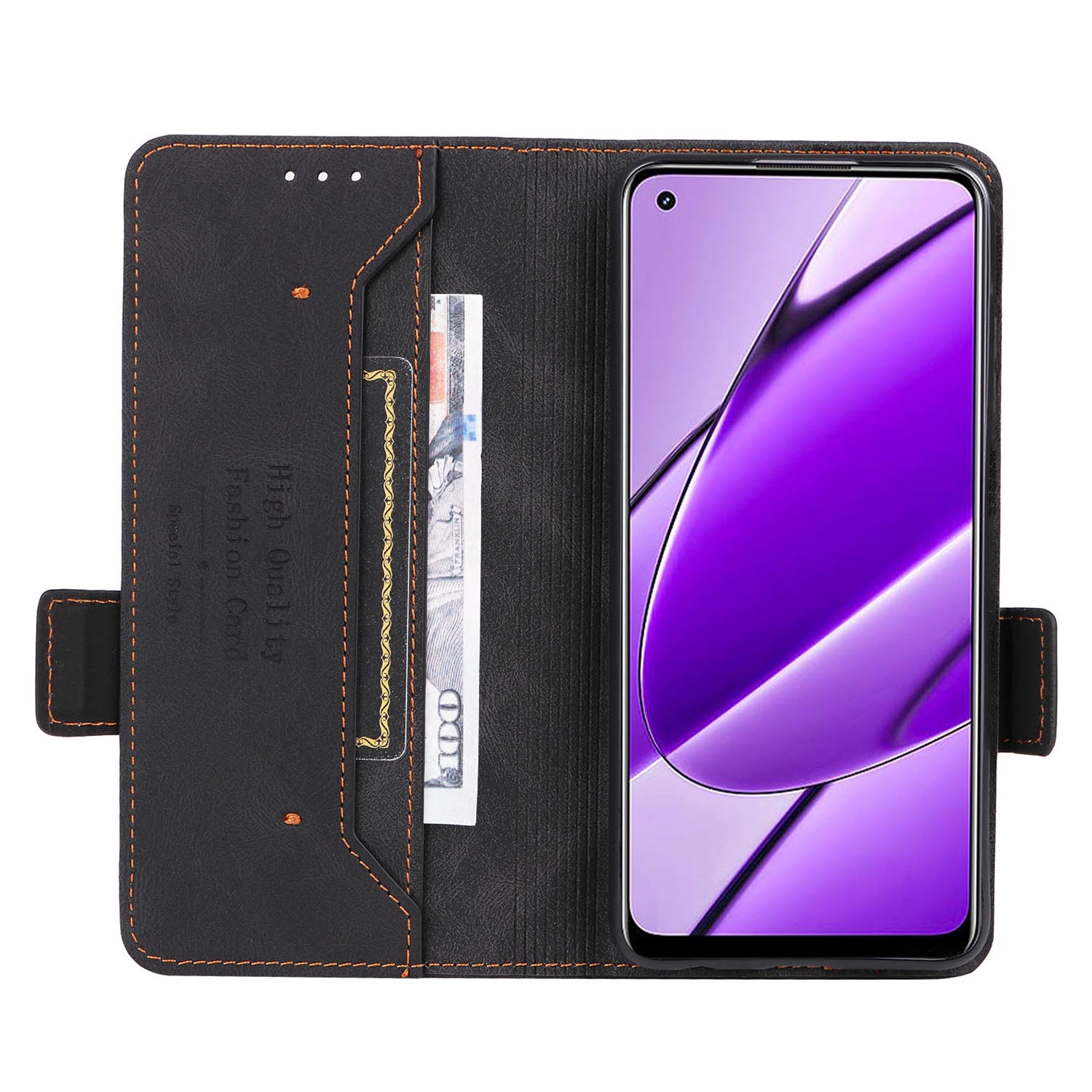 For Realme 11 4G (159.9x73.3x7.95mm) Flip Leather Phone Case Wallet Stand Cover - Black