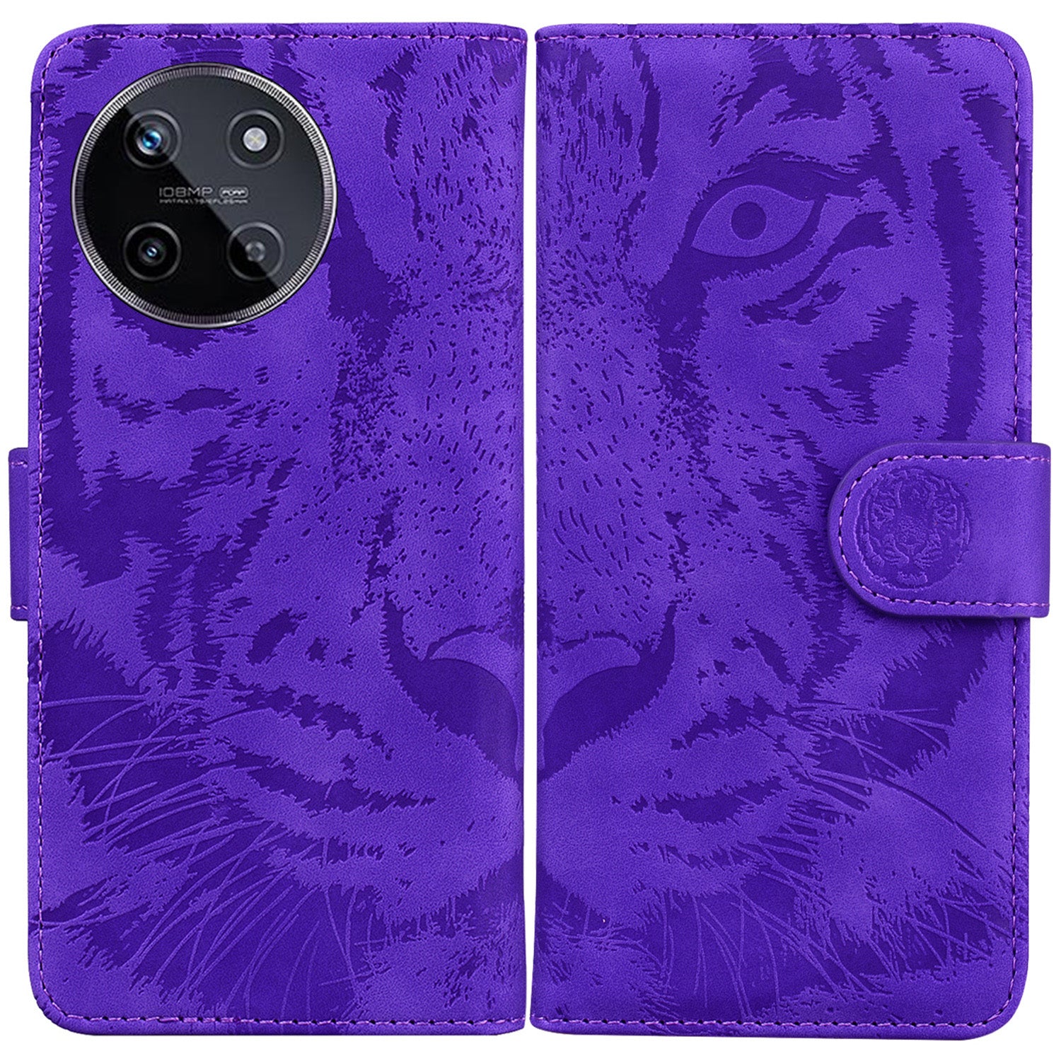 For Realme 11 4G (159.9x73.3x7.95mm) Leather Wallet Case Tiger Pattern Phone Cover - Black