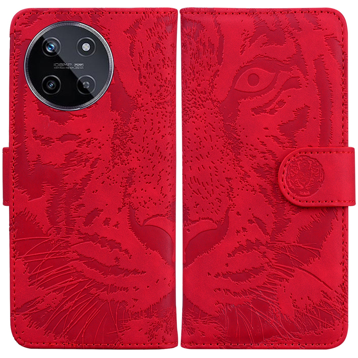 For Realme 11 4G (159.9x73.3x7.95mm) Leather Wallet Case Tiger Pattern Phone Cover - Black