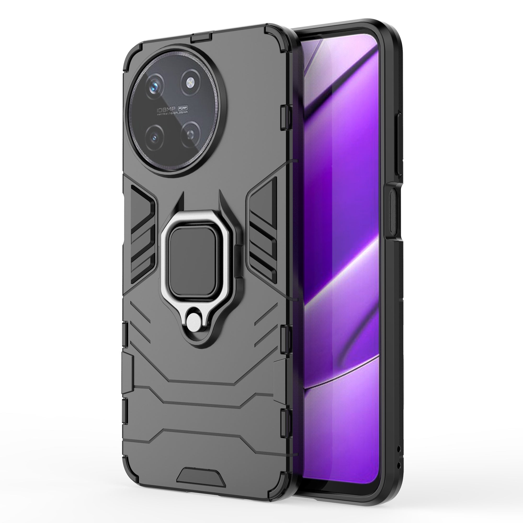 For Realme 11 4G (159.9x73.3x7.95mm) Phone Case PC+TPU Cover with Ring Kickstand - Black