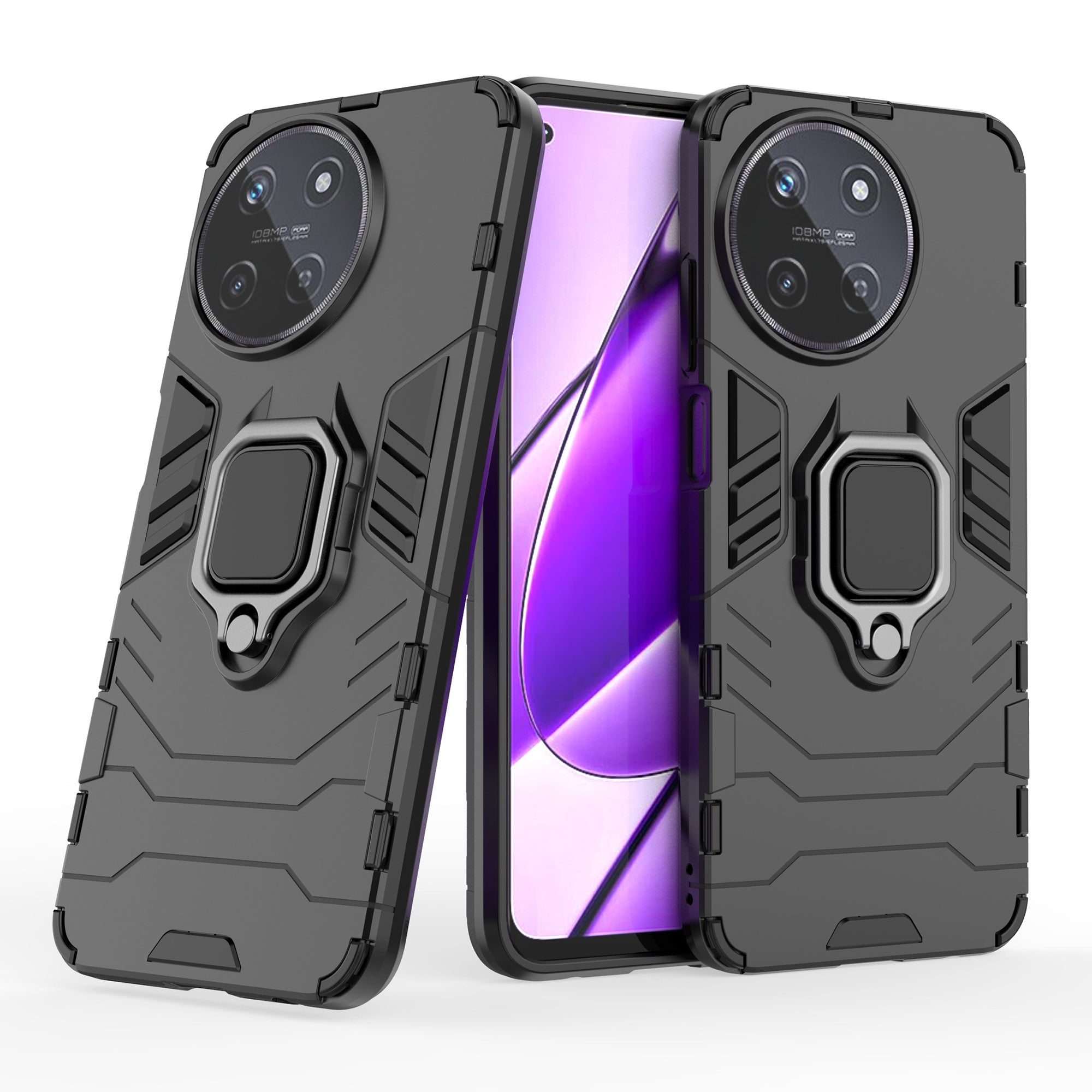 For Realme 11 4G (159.9x73.3x7.95mm) Phone Case PC+TPU Cover with Ring Kickstand - Black