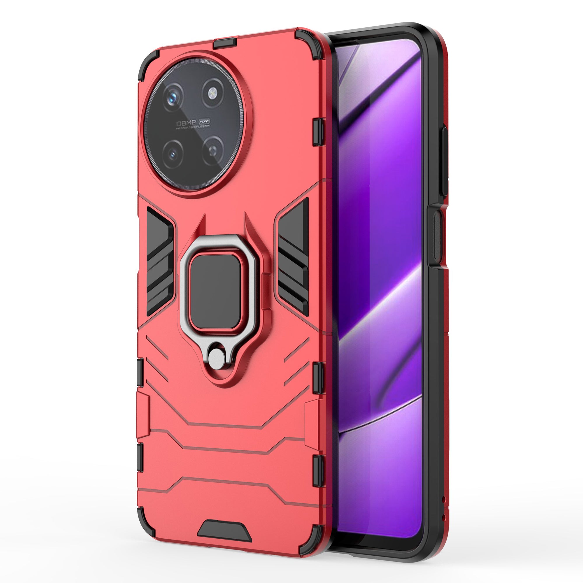 For Realme 11 4G (159.9x73.3x7.95mm) Phone Case PC+TPU Cover with Ring Kickstand - Black