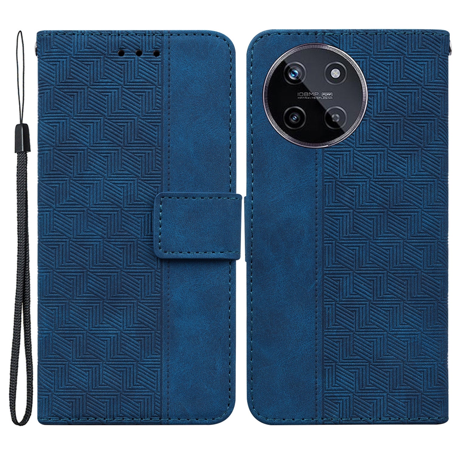 For Realme 11 4G (159.9x73.3x7.95mm) Leather Case Geometry Pattern Phone Wallet - Black