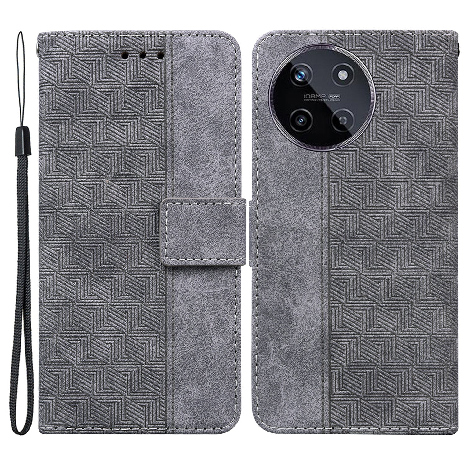 For Realme 11 4G (159.9x73.3x7.95mm) Leather Case Geometry Pattern Phone Wallet - Black