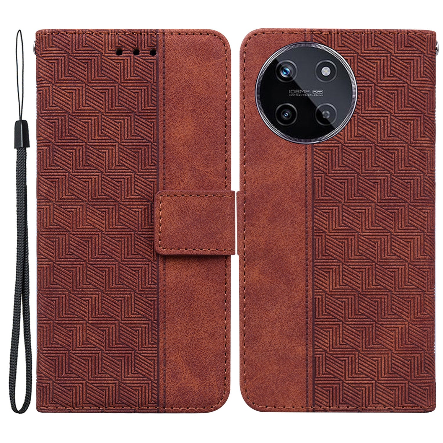 For Realme 11 4G (159.9x73.3x7.95mm) Leather Case Geometry Pattern Phone Wallet - Black
