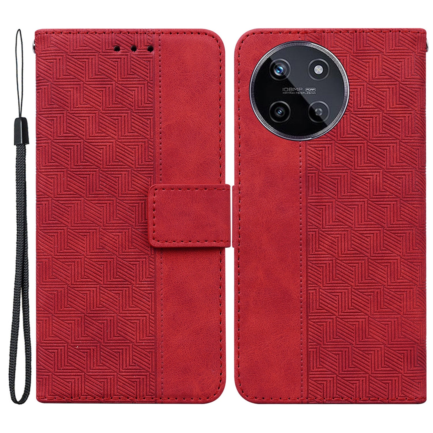 For Realme 11 4G (159.9x73.3x7.95mm) Leather Case Geometry Pattern Phone Wallet - Black