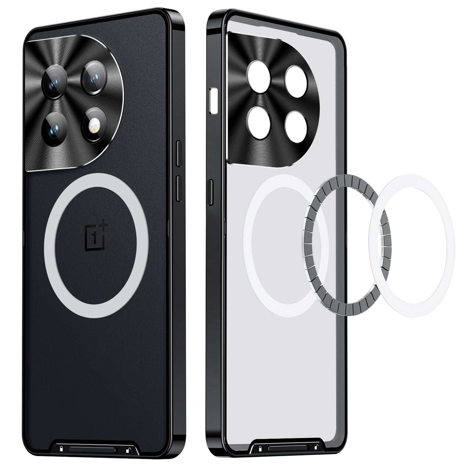 For OnePlus 12 5G Matte Case Compatible with MagSafe Metal Frame Protective Phone Cover - Black