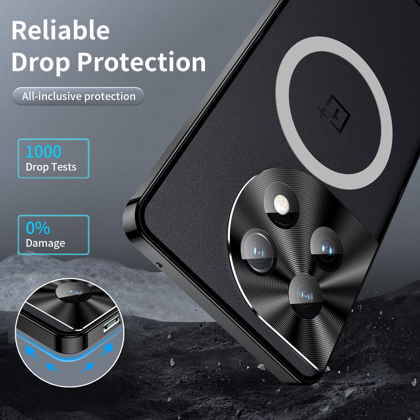 For OnePlus 12 5G Matte Case Compatible with MagSafe Metal Frame Protective Phone Cover - Black