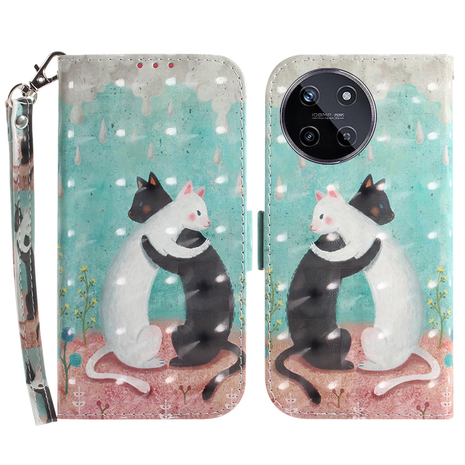 For Realme 11 4G (159.9x73.3x7.95mm) Case 3D Pattern Leather Phone Cover Wallet with Strap - Magnolia