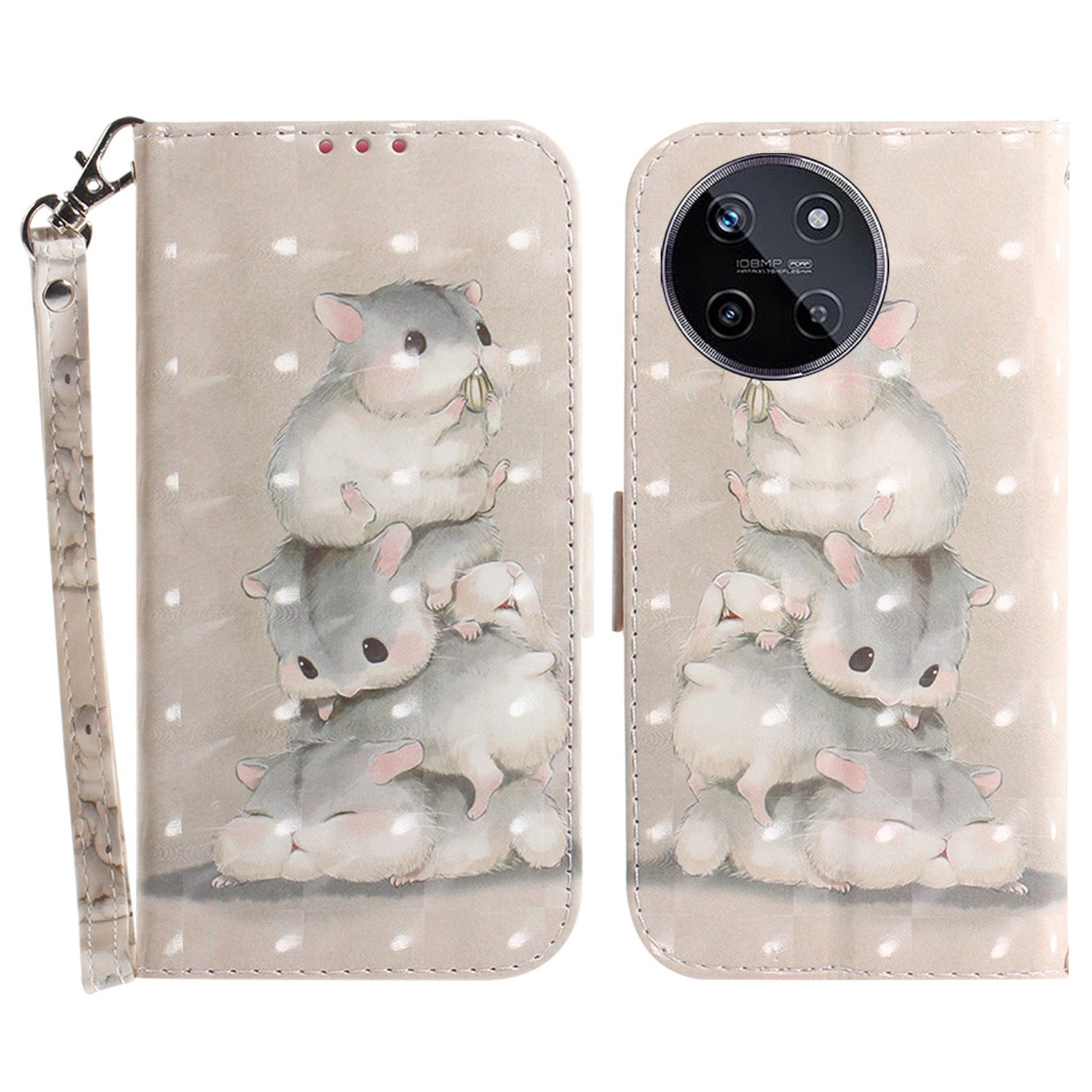 For Realme 11 4G (159.9x73.3x7.95mm) Case 3D Pattern Leather Phone Cover Wallet with Strap - Magnolia