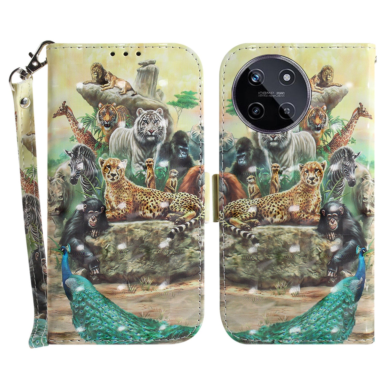 For Realme 11 4G (159.9x73.3x7.95mm) Case 3D Pattern Leather Phone Cover Wallet with Strap - Magnolia