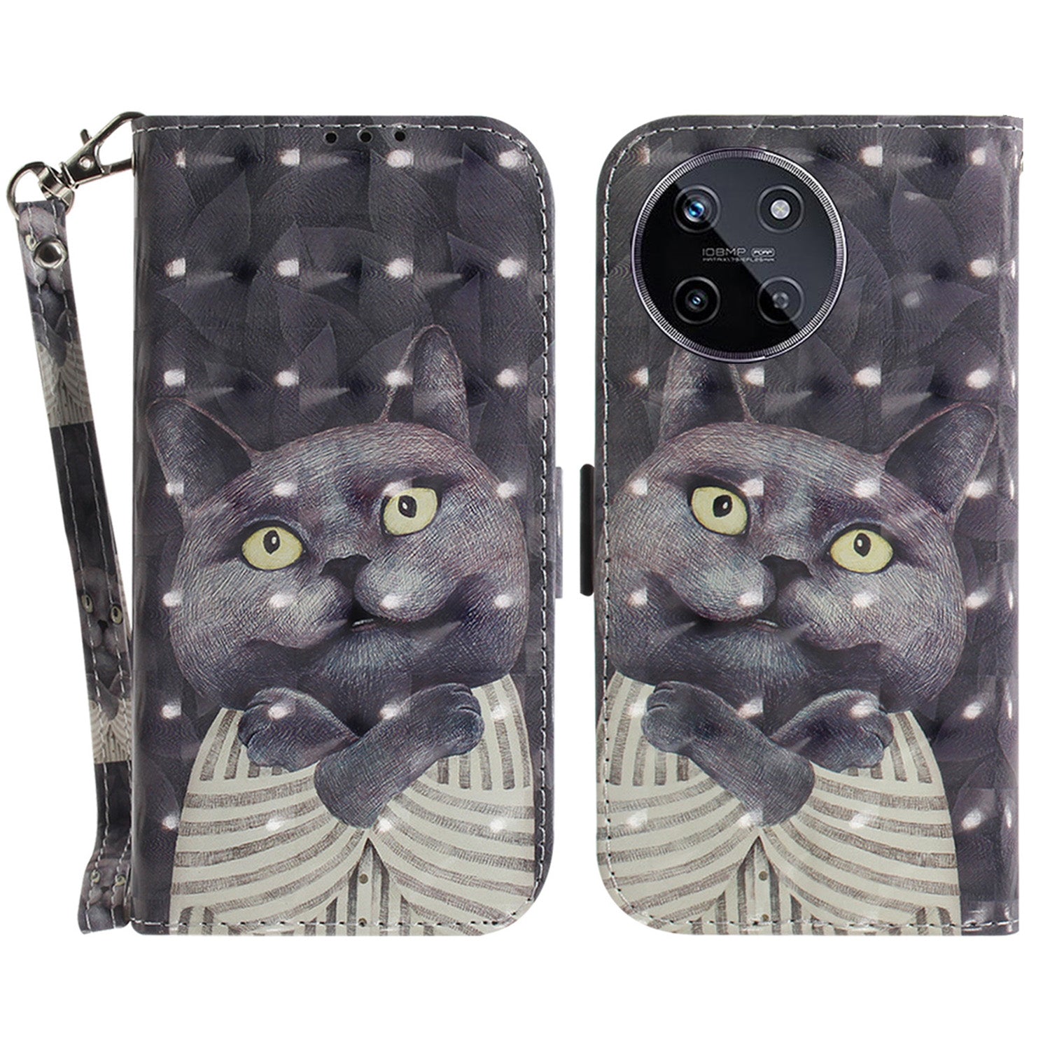 For Realme 11 4G (159.9x73.3x7.95mm) Case 3D Pattern Leather Phone Cover Wallet with Strap - Magnolia