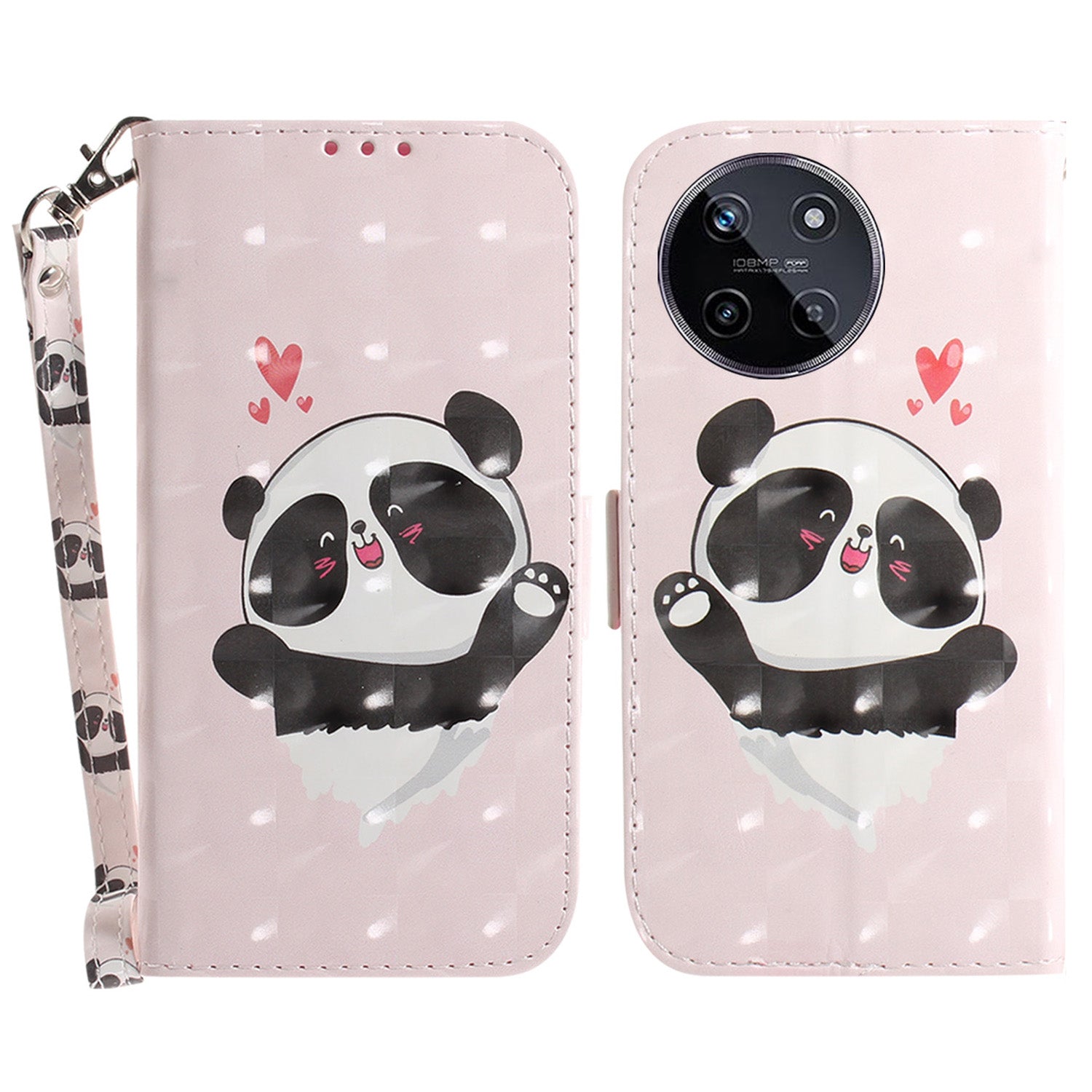For Realme 11 4G (159.9x73.3x7.95mm) Case 3D Pattern Leather Phone Cover Wallet with Strap - Magnolia