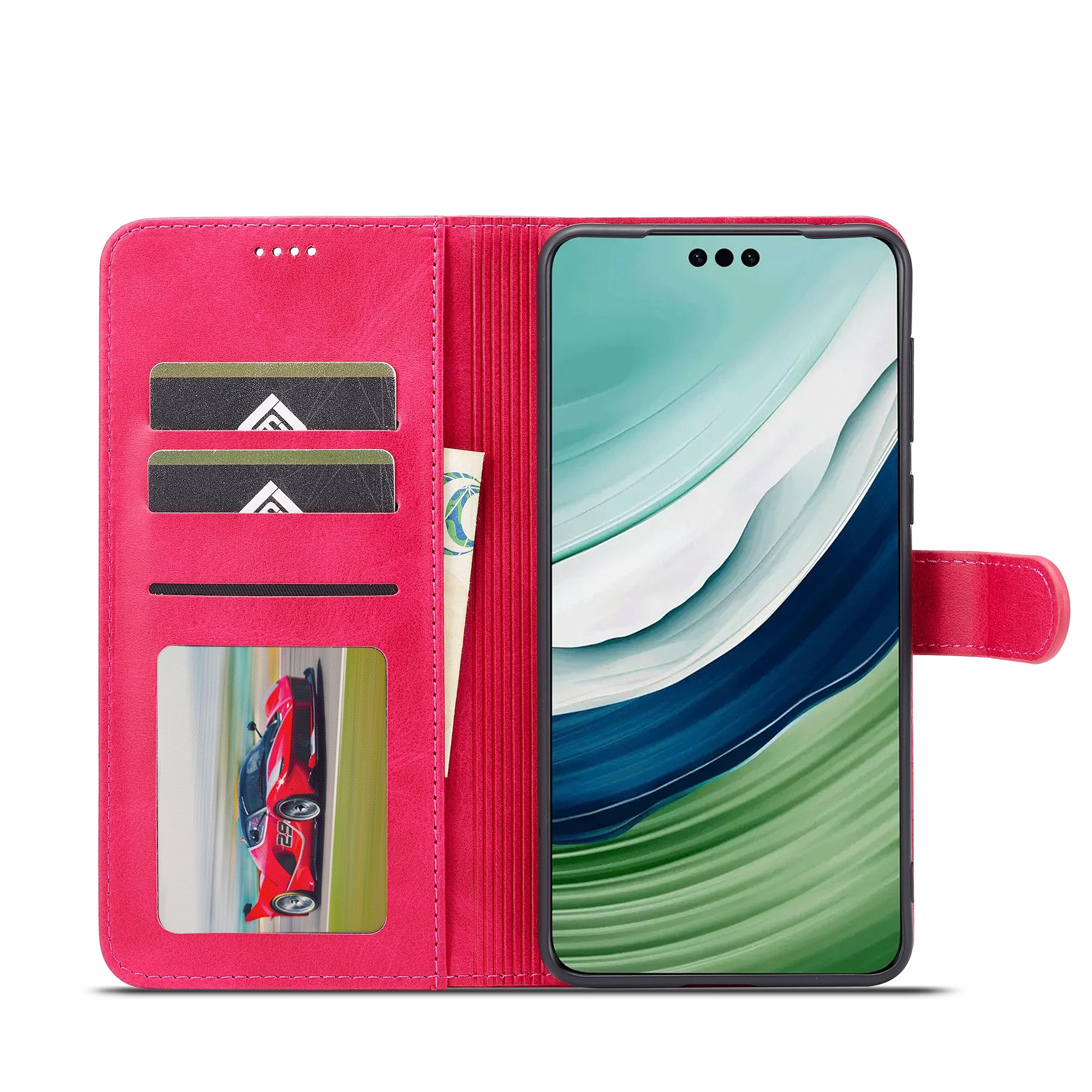 LC.IMEEKE For Huawei Mate 60 PU Leather Stand Wallet Phone Cover Magnetic Phone Case - Rose