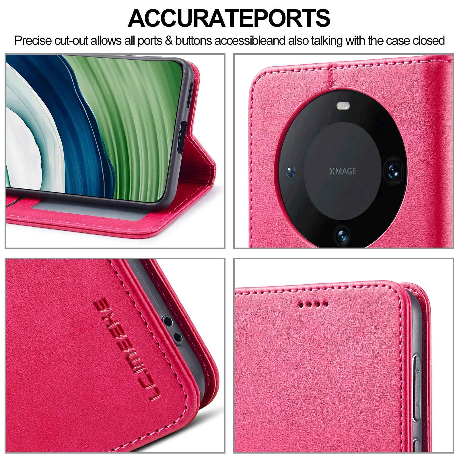 LC.IMEEKE For Huawei Mate 60 PU Leather Stand Wallet Phone Cover Magnetic Phone Case - Rose