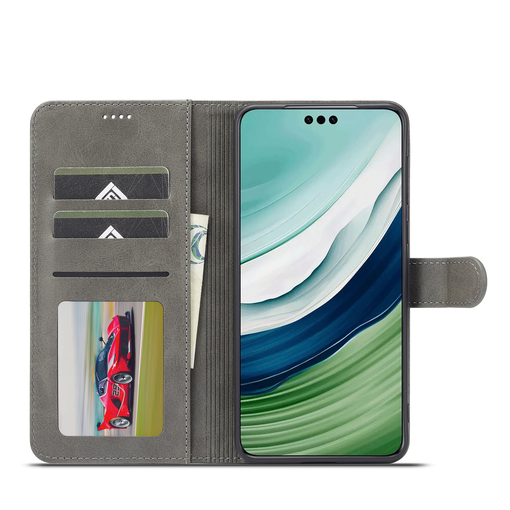 LC.IMEEKE For Huawei Mate 60 Pro+ / Mate 60 Pro Calf Texture Phone Case PU Leather Stand Wallet Cover - Grey