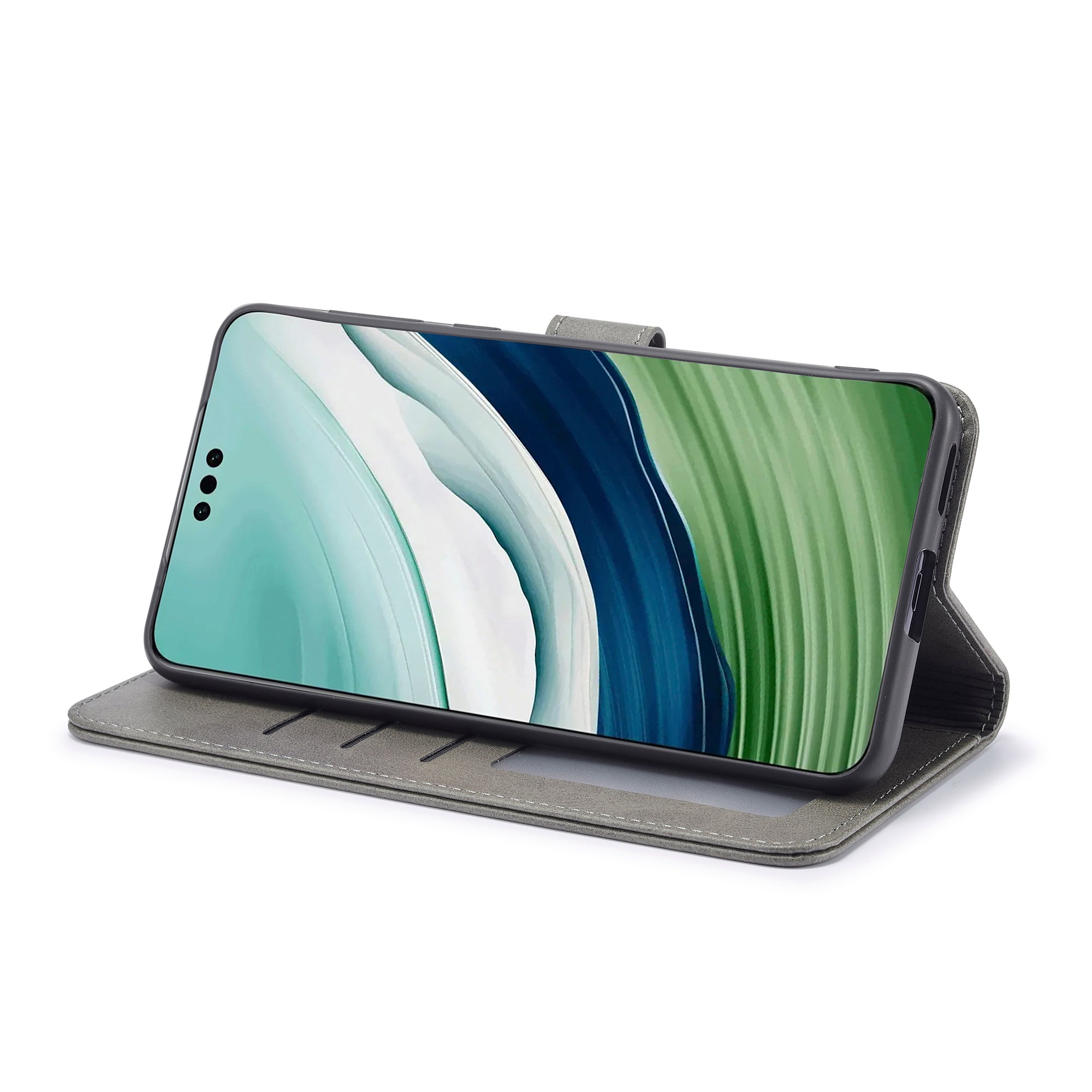 LC.IMEEKE For Huawei Mate 60 Pro+ / Mate 60 Pro Calf Texture Phone Case PU Leather Stand Wallet Cover - Grey