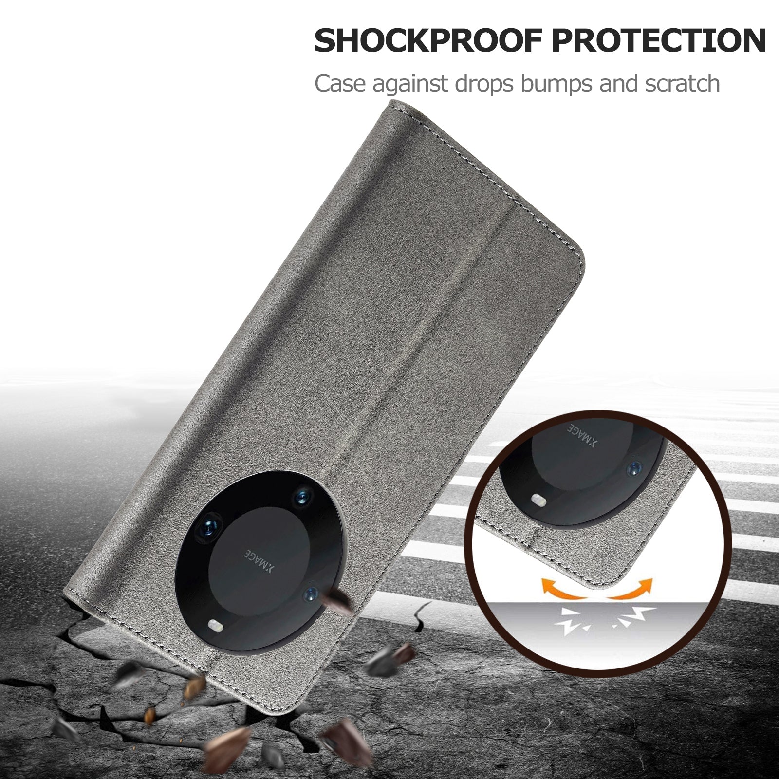 LC.IMEEKE For Huawei Mate 60 Pro+ / Mate 60 Pro Calf Texture Phone Case PU Leather Stand Wallet Cover - Grey