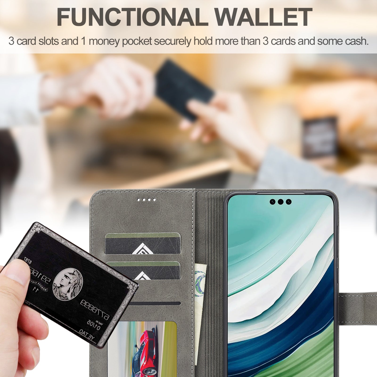 LC.IMEEKE For Huawei Mate 60 Pro+ / Mate 60 Pro Calf Texture Phone Case PU Leather Stand Wallet Cover - Grey
