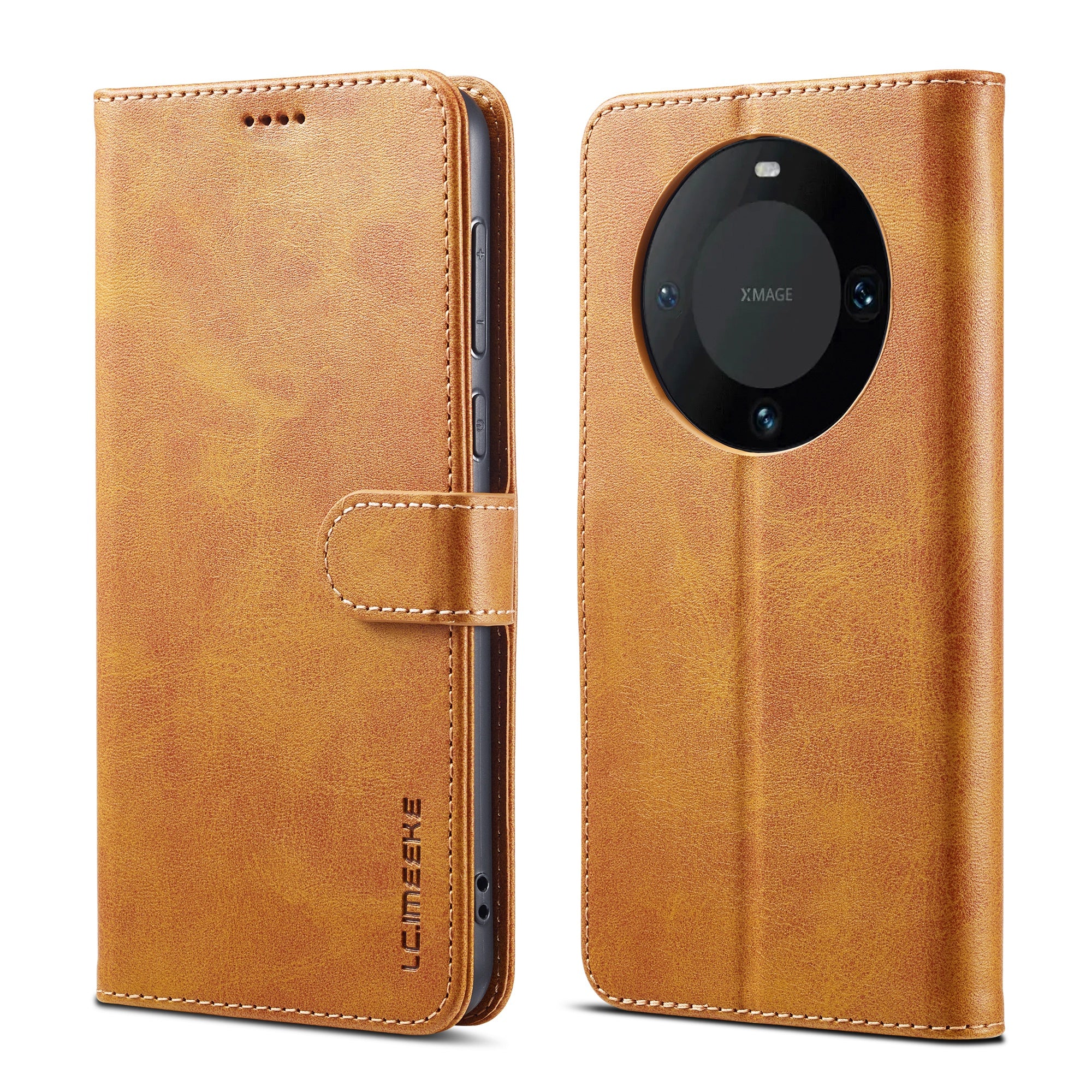 LC.IMEEKE For Huawei Mate 60 Pro+ / Mate 60 Pro Calf Texture Phone Case PU Leather Stand Wallet Cover - Grey