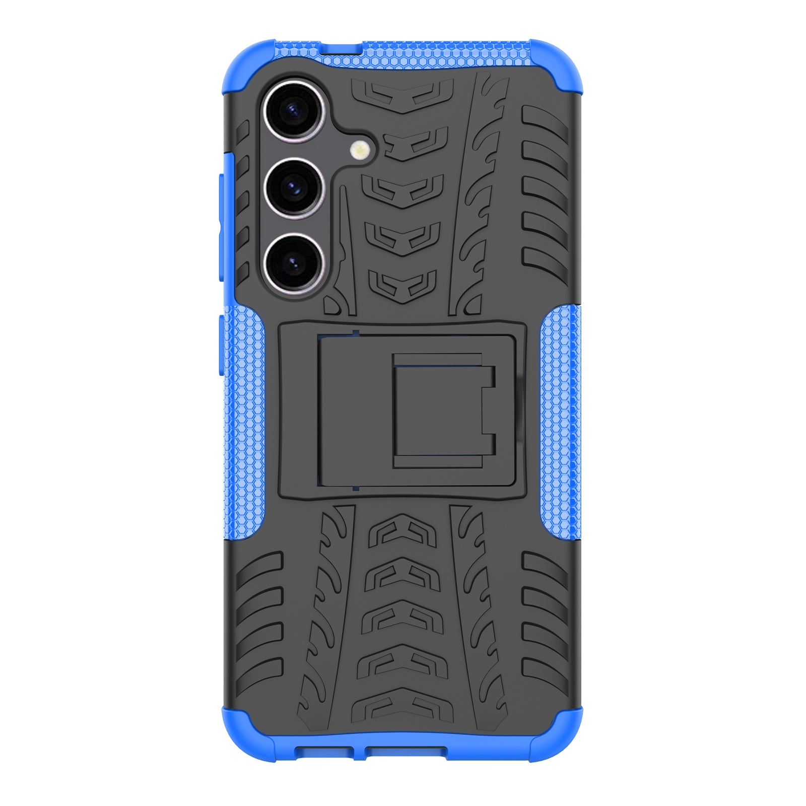 For Samsung Galaxy S24 Tyre Pattern Phone Case Kickstand PC+TPU Shockproof Phone Cover - Blue