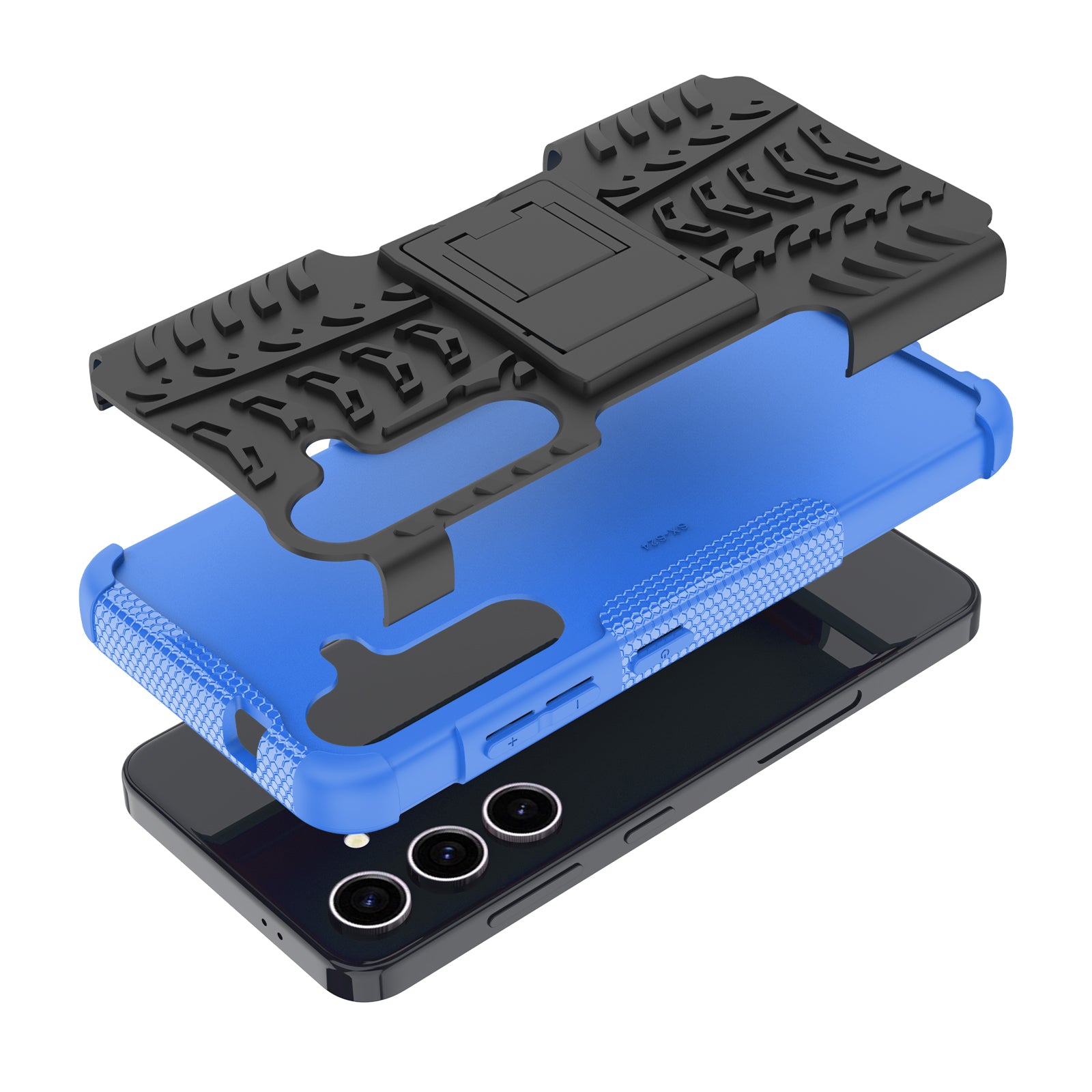 For Samsung Galaxy S24 Tyre Pattern Phone Case Kickstand PC+TPU Shockproof Phone Cover - Blue