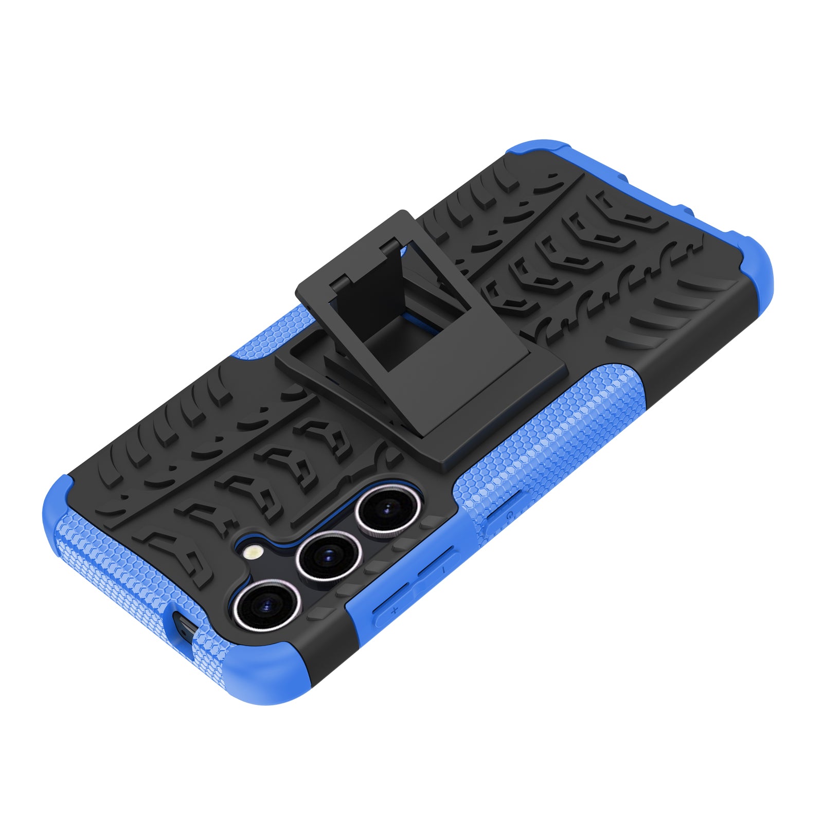 For Samsung Galaxy S24 Tyre Pattern Phone Case Kickstand PC+TPU Shockproof Phone Cover - Blue