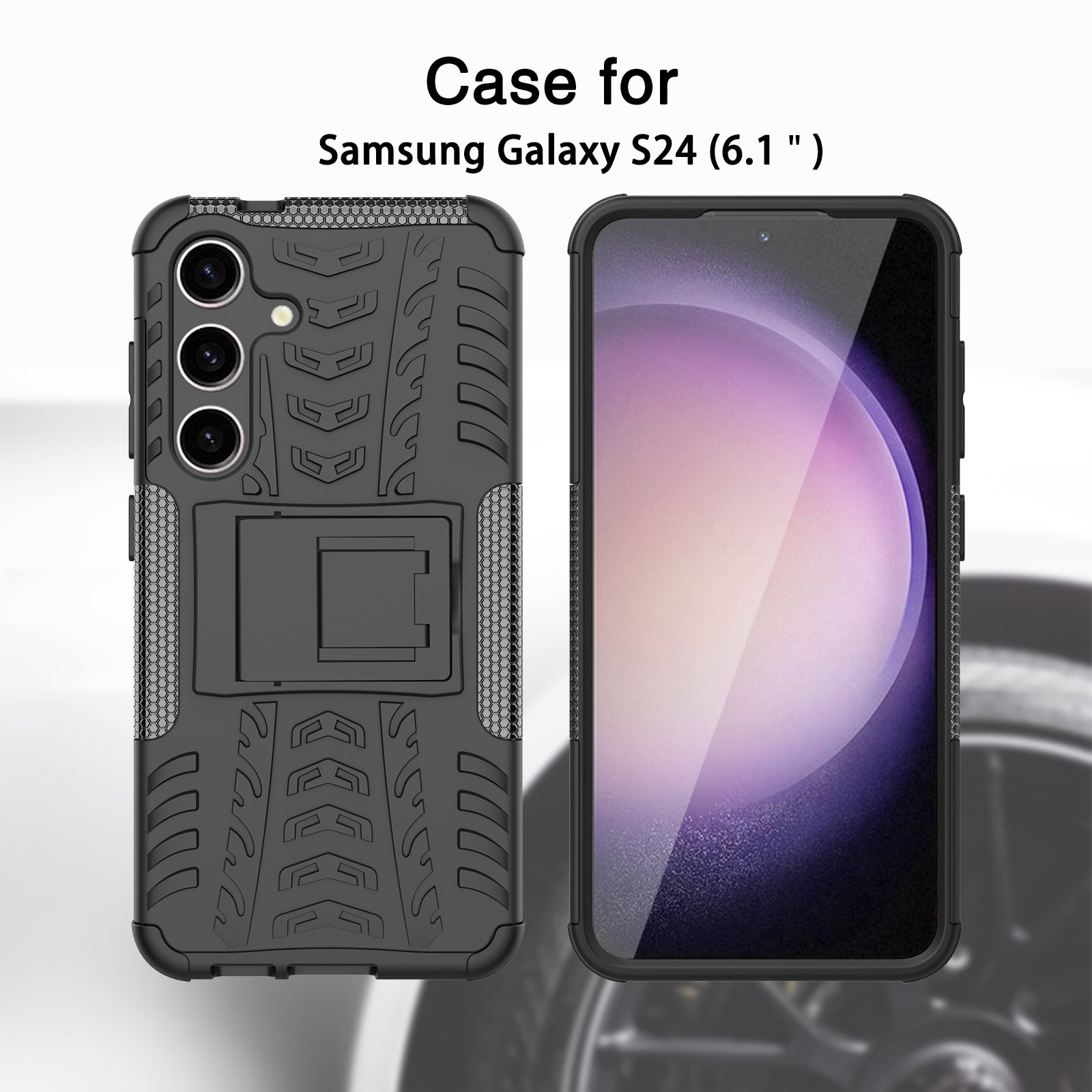 For Samsung Galaxy S24 Tyre Pattern Phone Case Kickstand PC+TPU Shockproof Phone Cover - Blue
