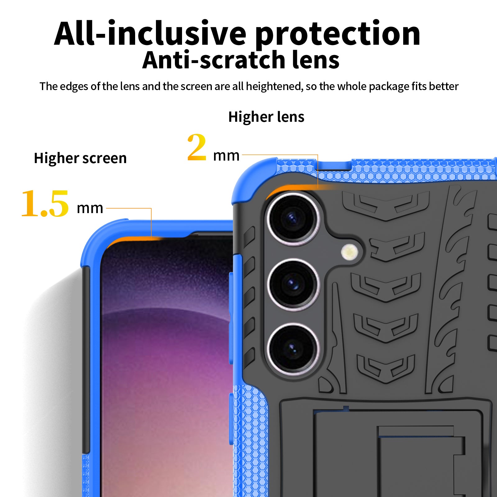 For Samsung Galaxy S24 Tyre Pattern Phone Case Kickstand PC+TPU Shockproof Phone Cover - Blue