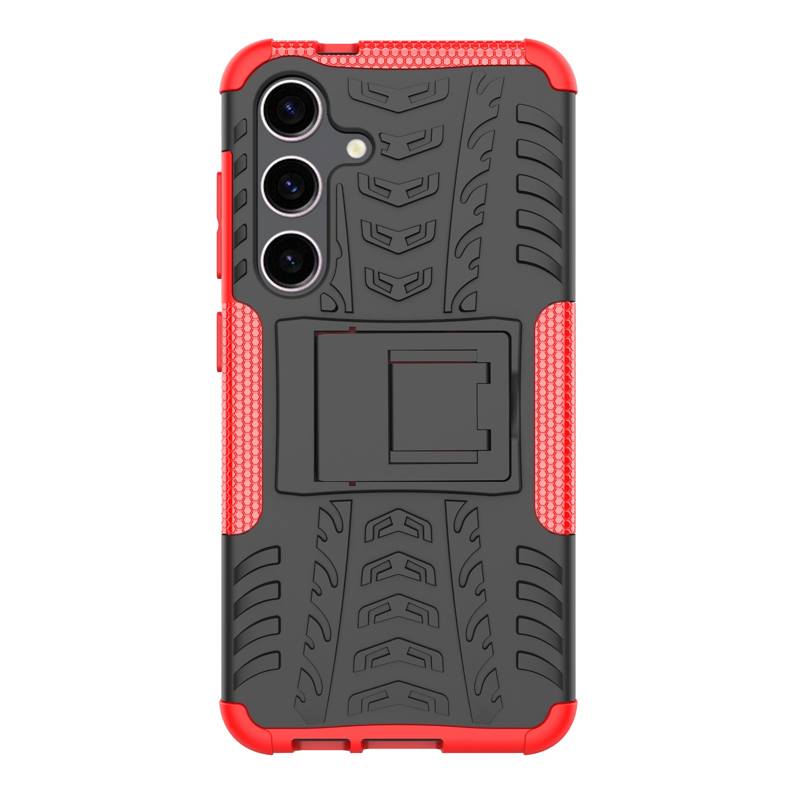 For Samsung Galaxy S24+ PC+TPU Phone Cover Tyre Pattern Phone Case with Kickstand - Red