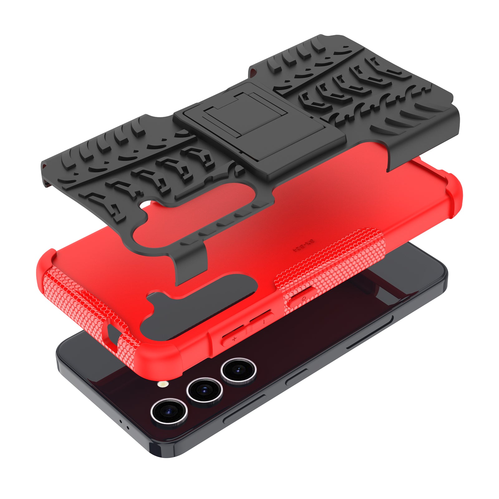 For Samsung Galaxy S24+ PC+TPU Phone Cover Tyre Pattern Phone Case with Kickstand - Red