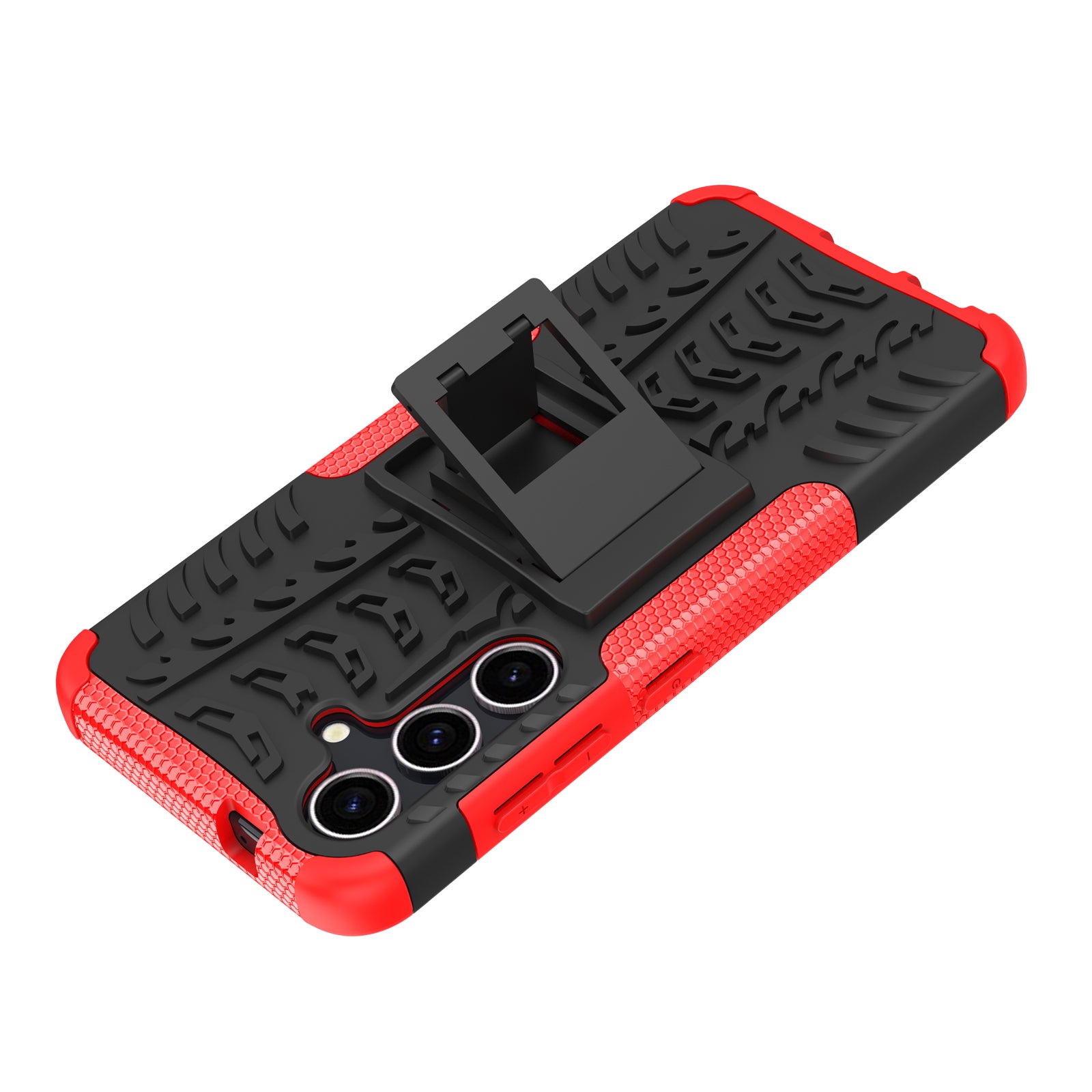 For Samsung Galaxy S24+ PC+TPU Phone Cover Tyre Pattern Phone Case with Kickstand - Red