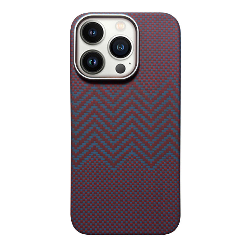 For iPhone 14 Pro Aramid Carbon Fiber Thin Phone Case Compatible with MagSafe - M-Wave Texture  /  Red