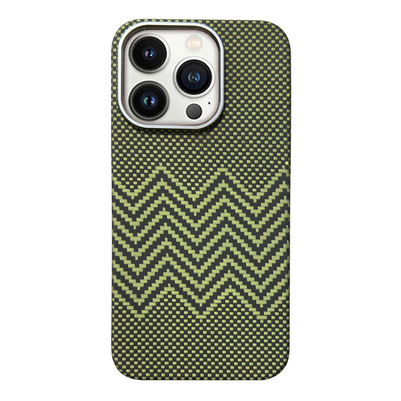 For iPhone 14 Pro Aramid Carbon Fiber Thin Phone Case Compatible with MagSafe - M-Wave Texture  /  Red