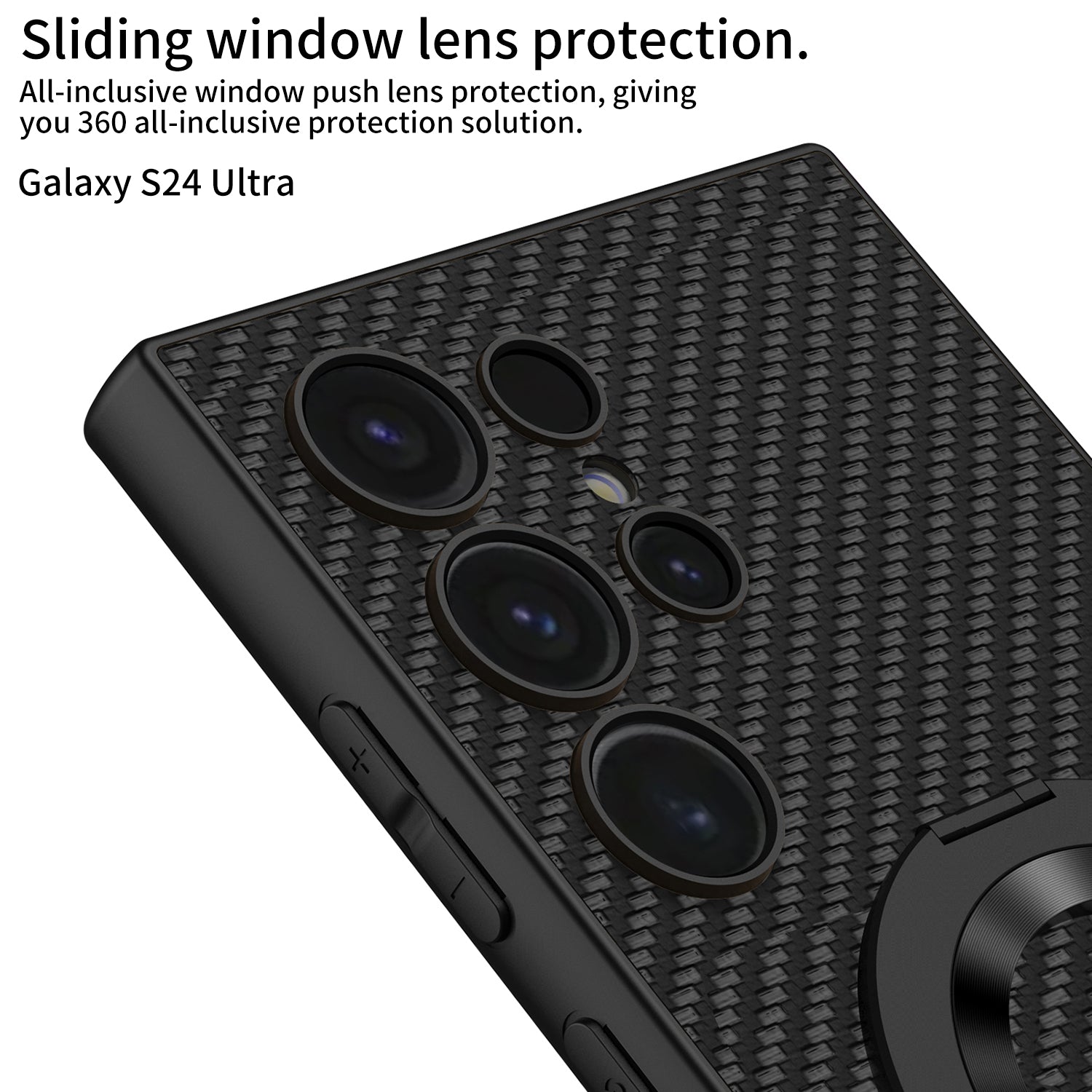 GKK For Samsung Galaxy S24 Ultra Magnetic Phone Case with Rotary Ring Kickstand - Carbon Fiber Texture