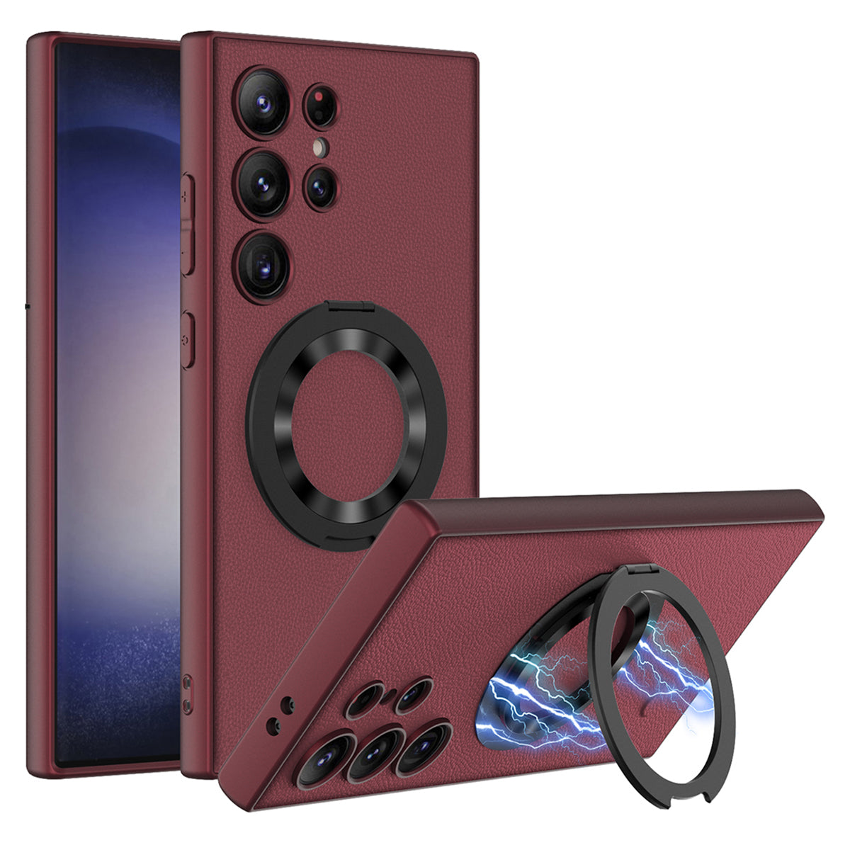GKK For Samsung Galaxy S24 Ultra Magnetic Phone Case with Rotary Ring Kickstand - Carbon Fiber Texture