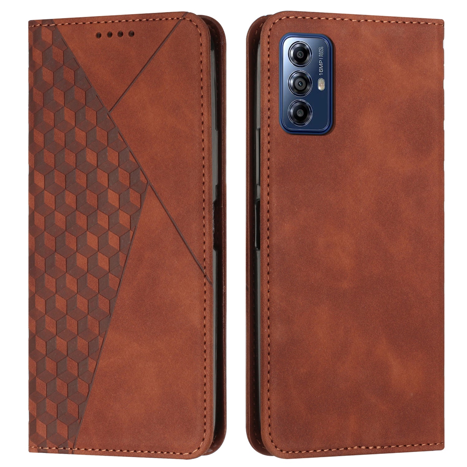 For Motorola Moto G Play (2024) 4G Cover Imprinted PU Leather Phone Case with Stand and Card Slots - Brown