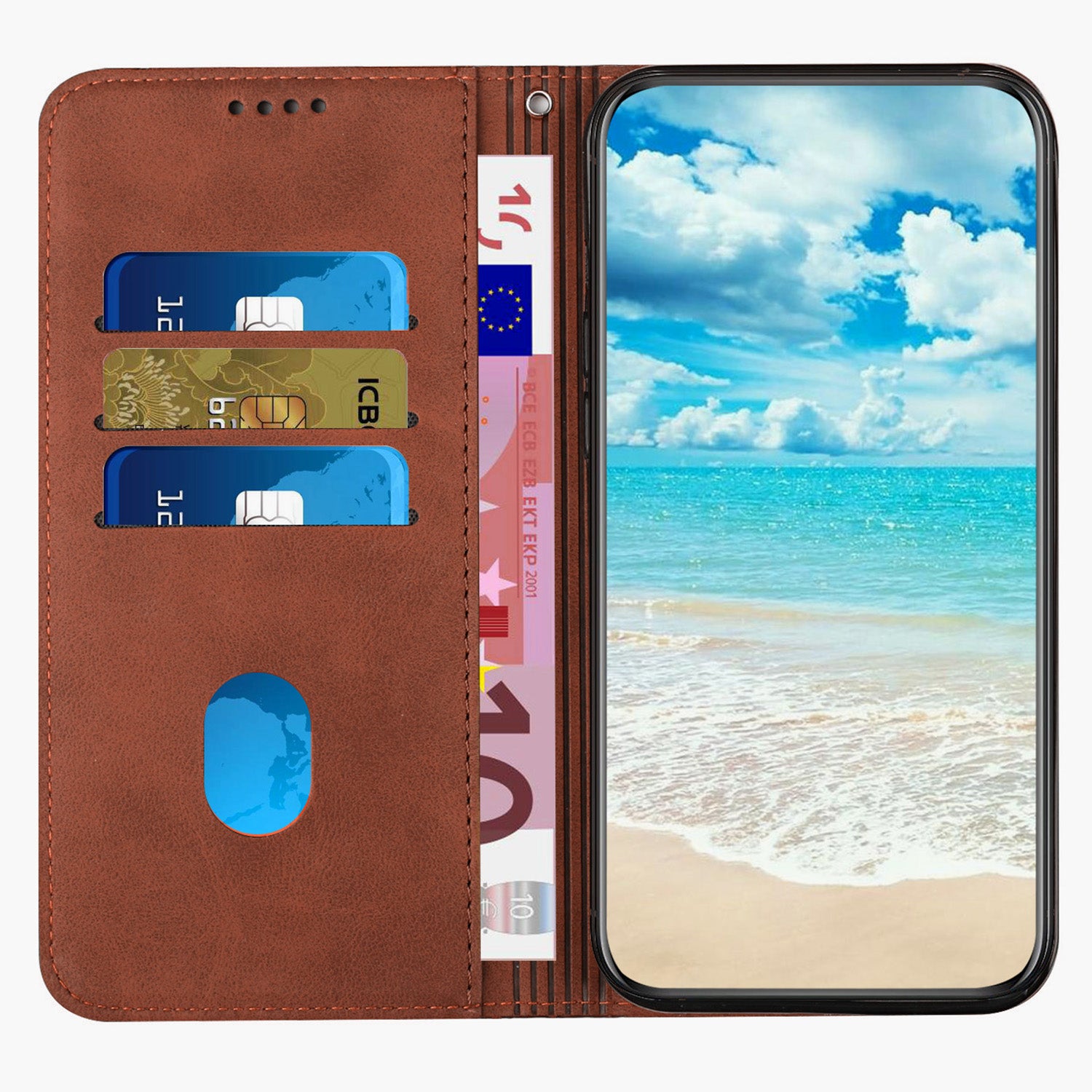 For Motorola Moto G Play (2024) 4G Cover Imprinted PU Leather Phone Case with Stand and Card Slots - Brown