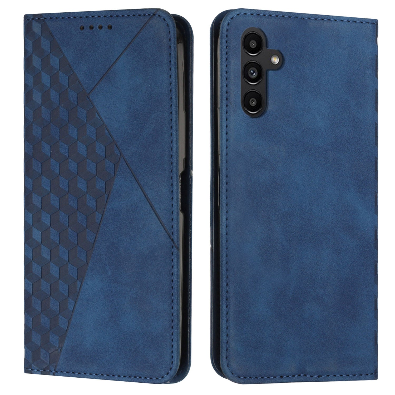 For Samsung Galaxy A55 5G Magnetic Case PU Leather Skin-touch Phone Stand Cover - Sapphire