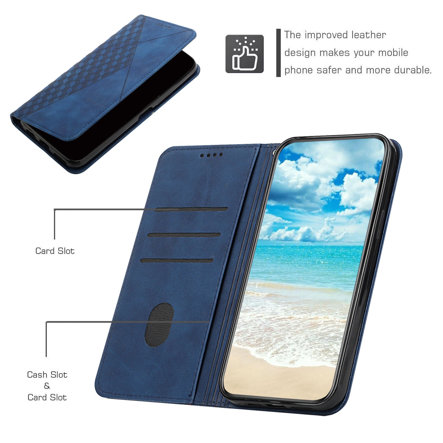 For Samsung Galaxy A55 5G Magnetic Case PU Leather Skin-touch Phone Stand Cover - Sapphire
