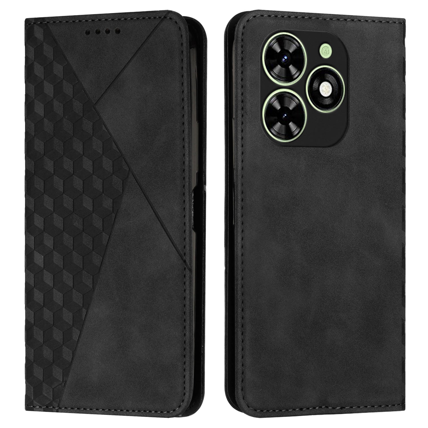 For Transsion Tecno Pop 8 /  Spark 20C / Spark Go 2024 4G Magnetic Case PU Leather Imprinted Phone Stand Cover - Black