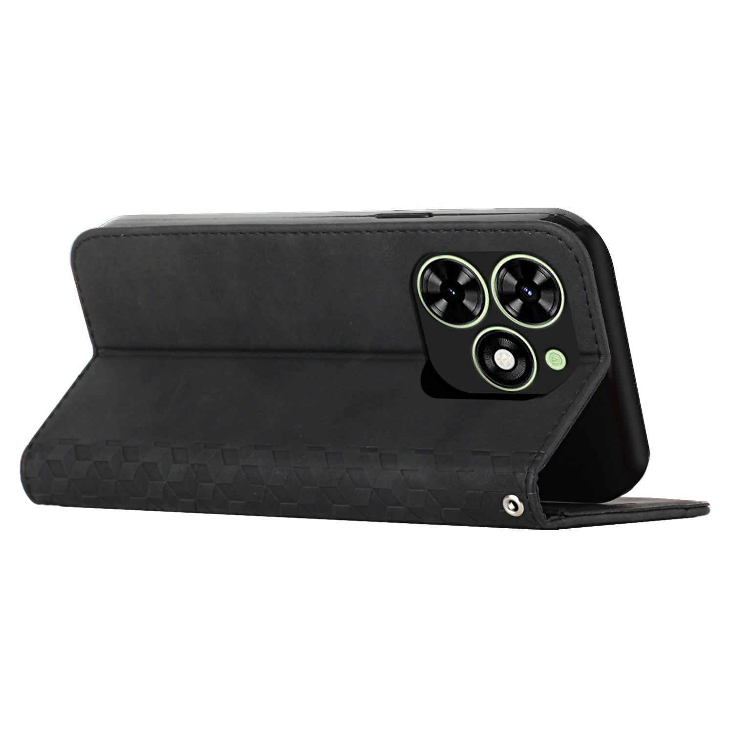 For Transsion Tecno Pop 8 /  Spark 20C / Spark Go 2024 4G Magnetic Case PU Leather Imprinted Phone Stand Cover - Black