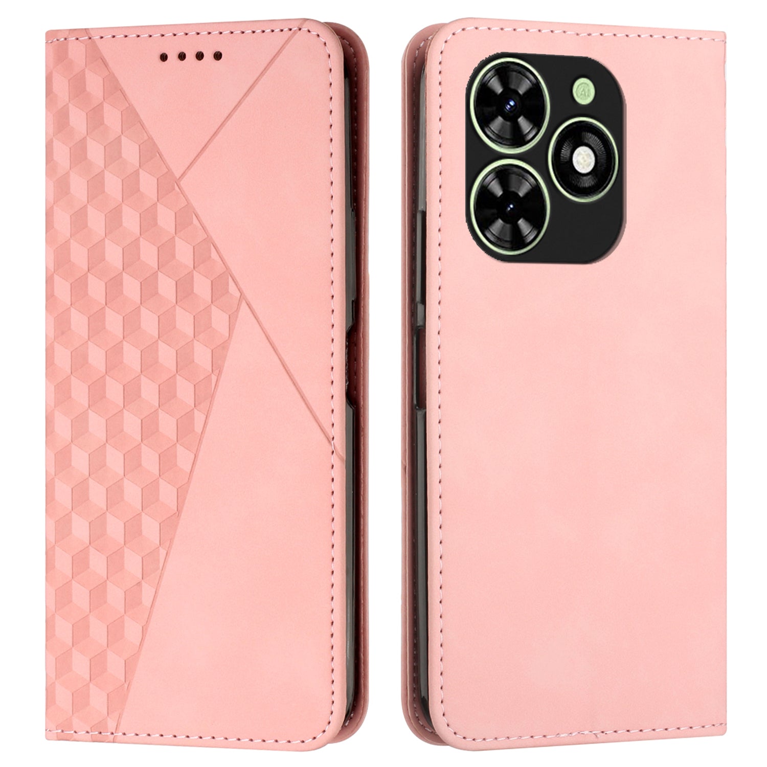 For Transsion Tecno Pop 8 /  Spark 20C / Spark Go 2024 4G Magnetic Case PU Leather Imprinted Phone Stand Cover - Black