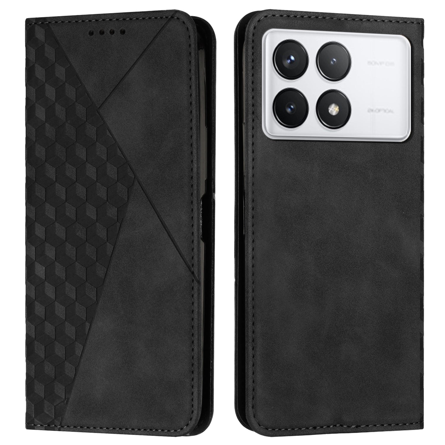 For Xiaomi Redmi K70E 5G / Poco X6 Pro 5G Imprinted Magnetic Phone Case PU Leather Phone Stand Cover - Black